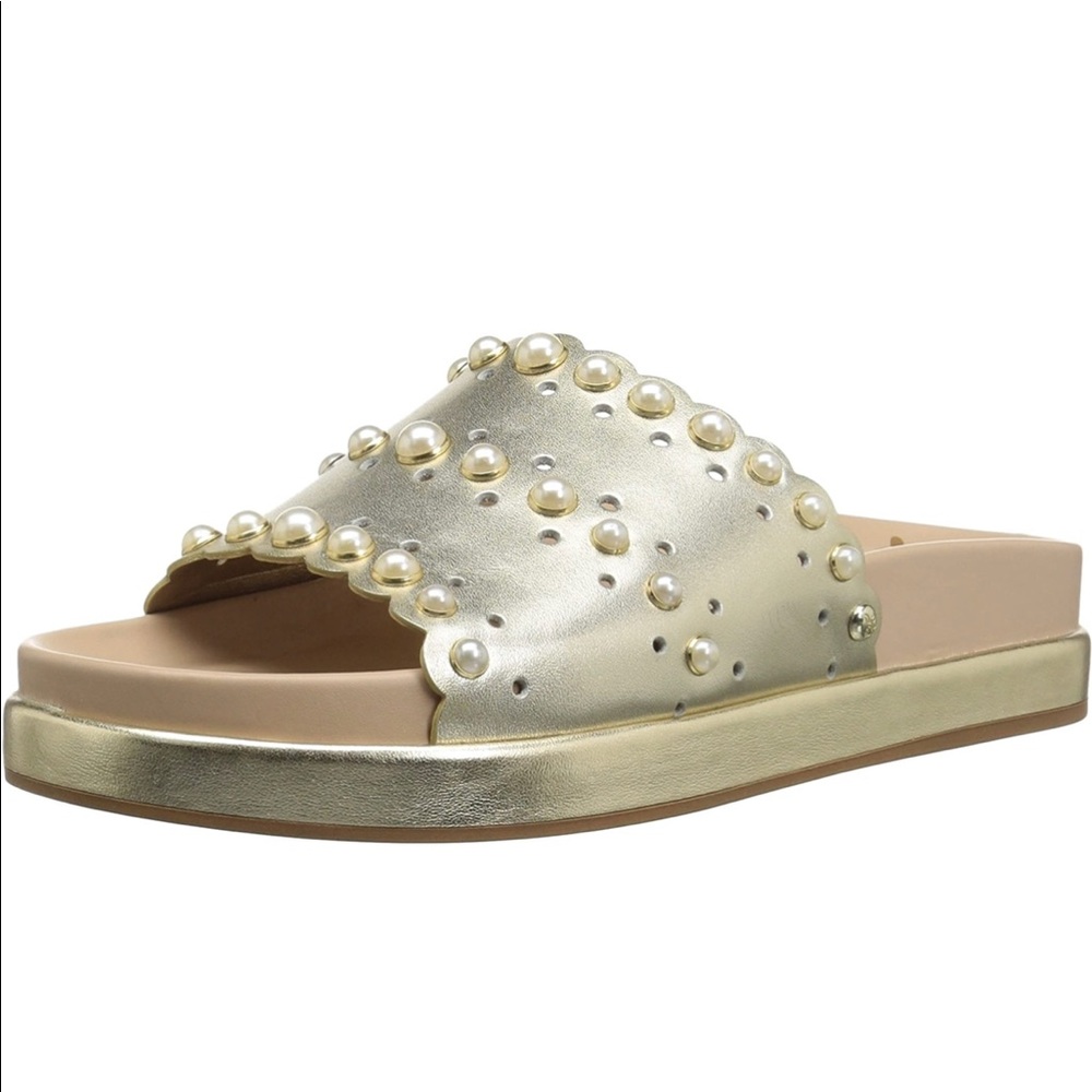 Sam Edelman Sera Slide Jute Metallic Leather Slip On Sandal